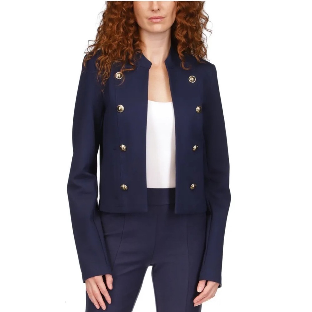 Michael Kors Women's Blazer Jacket Military Pocketed Gold Button Navy NWT